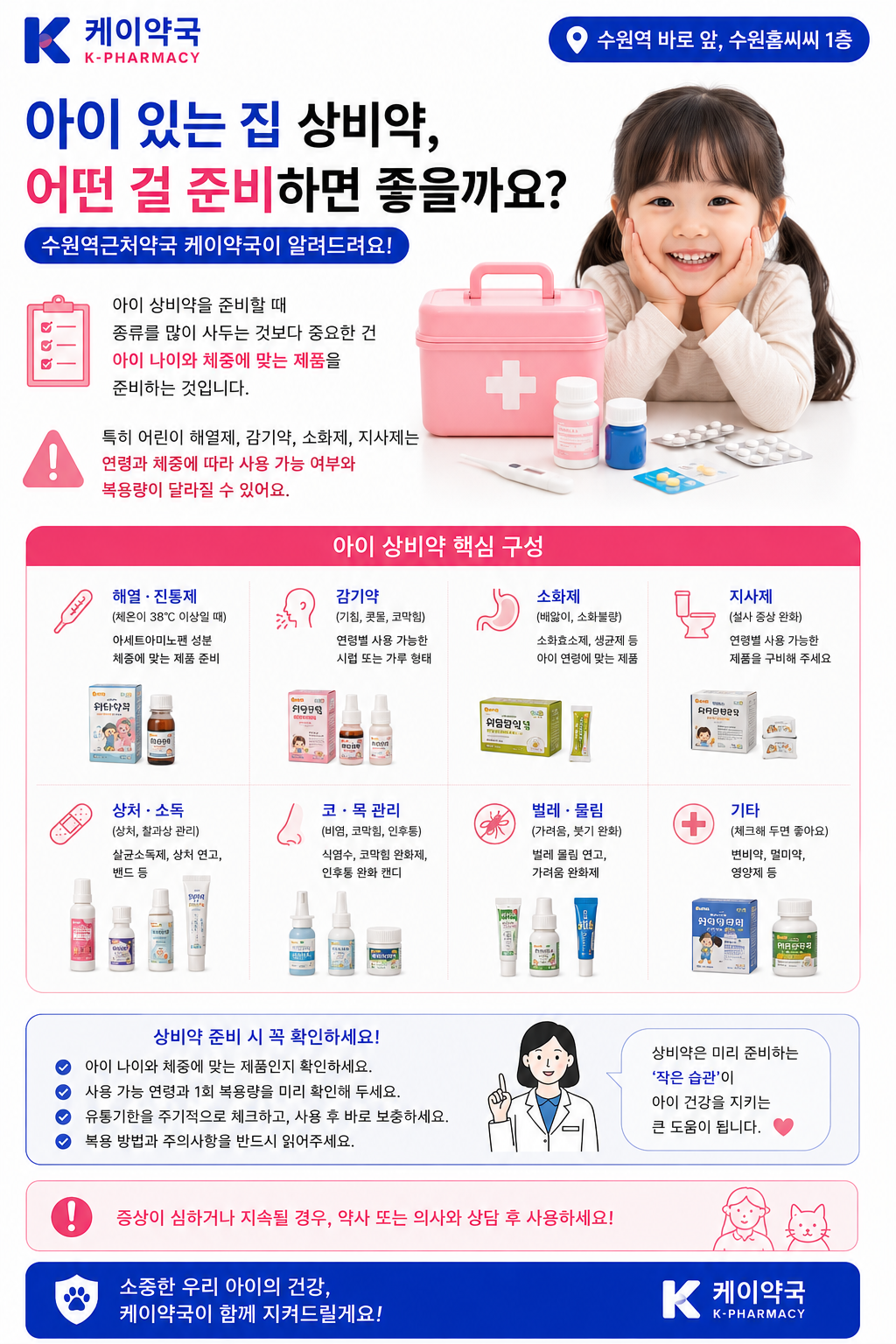 아이 있는 집 상비약, 어떤 걸 준비하면 좋을까요? 수원역 초대형약국 케이약국이 알려드려요!